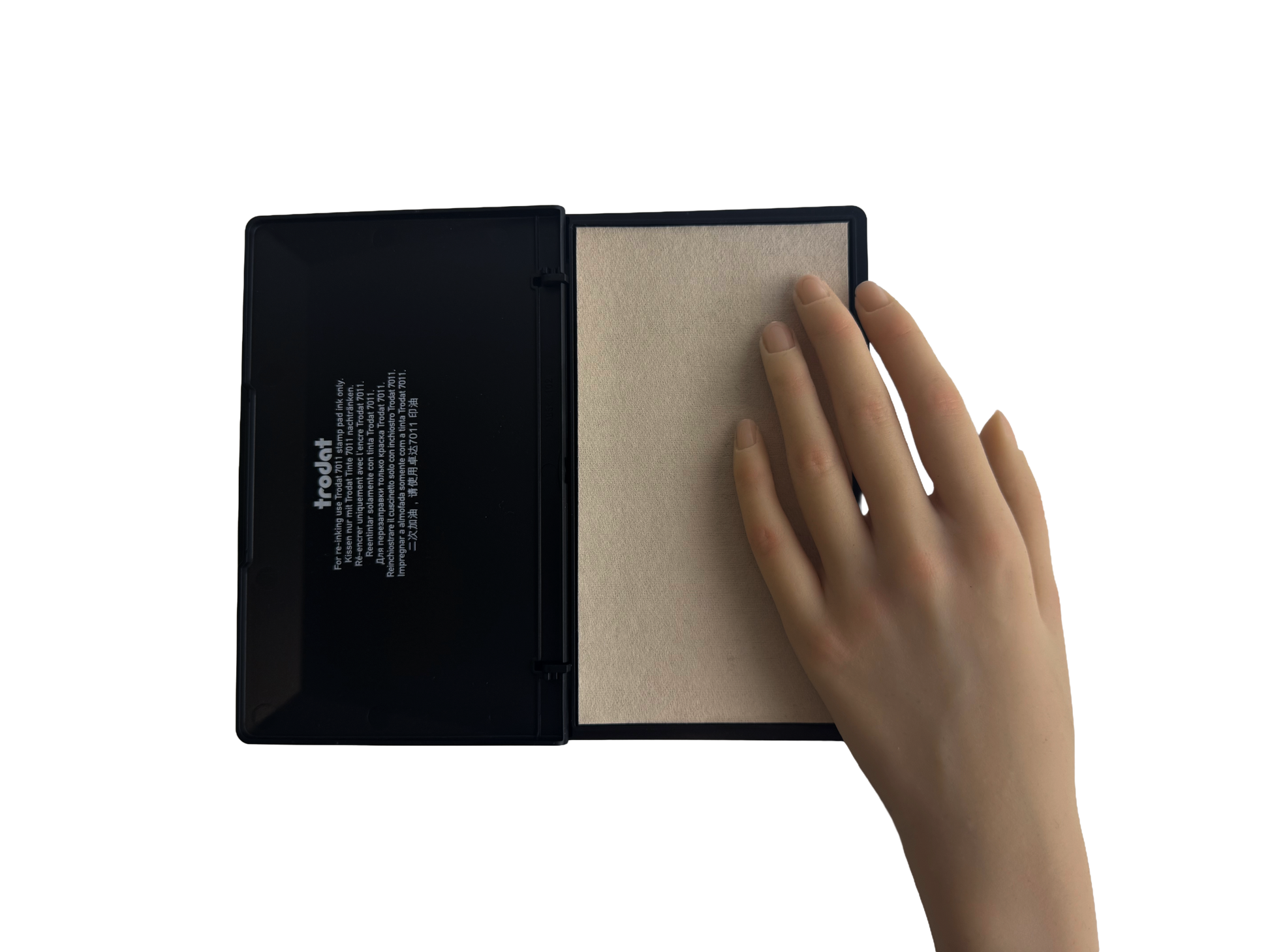 Trodat 9053 large stamp ink pad size comparison with hand
