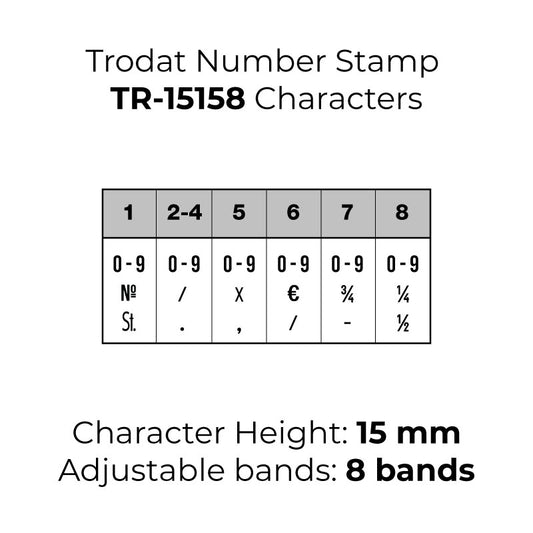 Trodat TR-15158 Number Rubber Stamp - 15mm, 8 Adjustable Bands