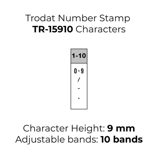 Trodat TR-15910 Number Rubber Stamp - 9mm Characters, 10 Bands