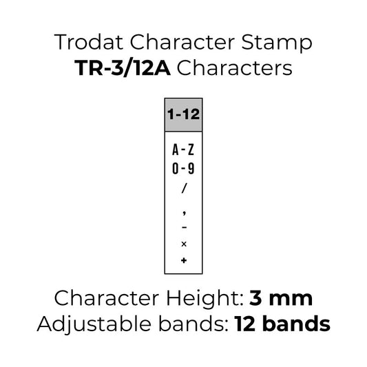 Trodat TR-3/12A adjustable alphanumeric stamp, 12 bands, 3 mm character height, office and industrial use