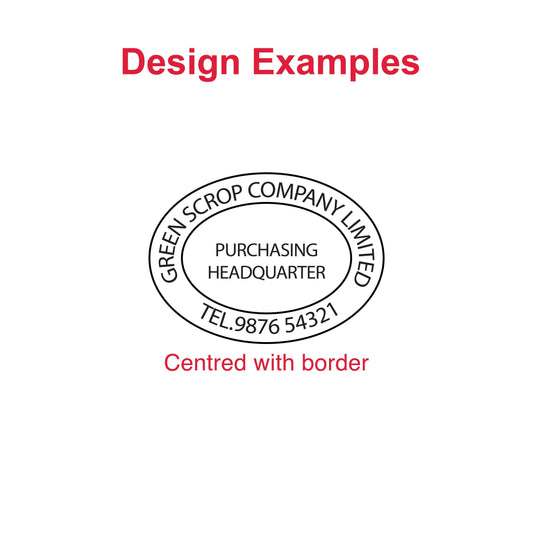  Examples of customizable impressions with the DFOV45 Pre-Inked Stamp - address, logo, and personalized designs